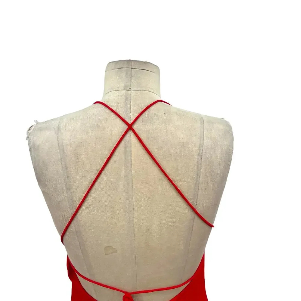 Free People Simone Maxi Dress in Red Ruched Backless Size 2‎ - Picture 12 of 15